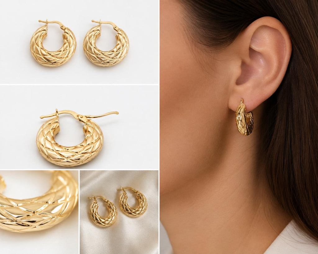 14K Solid Gold Hoop Earrings (585)