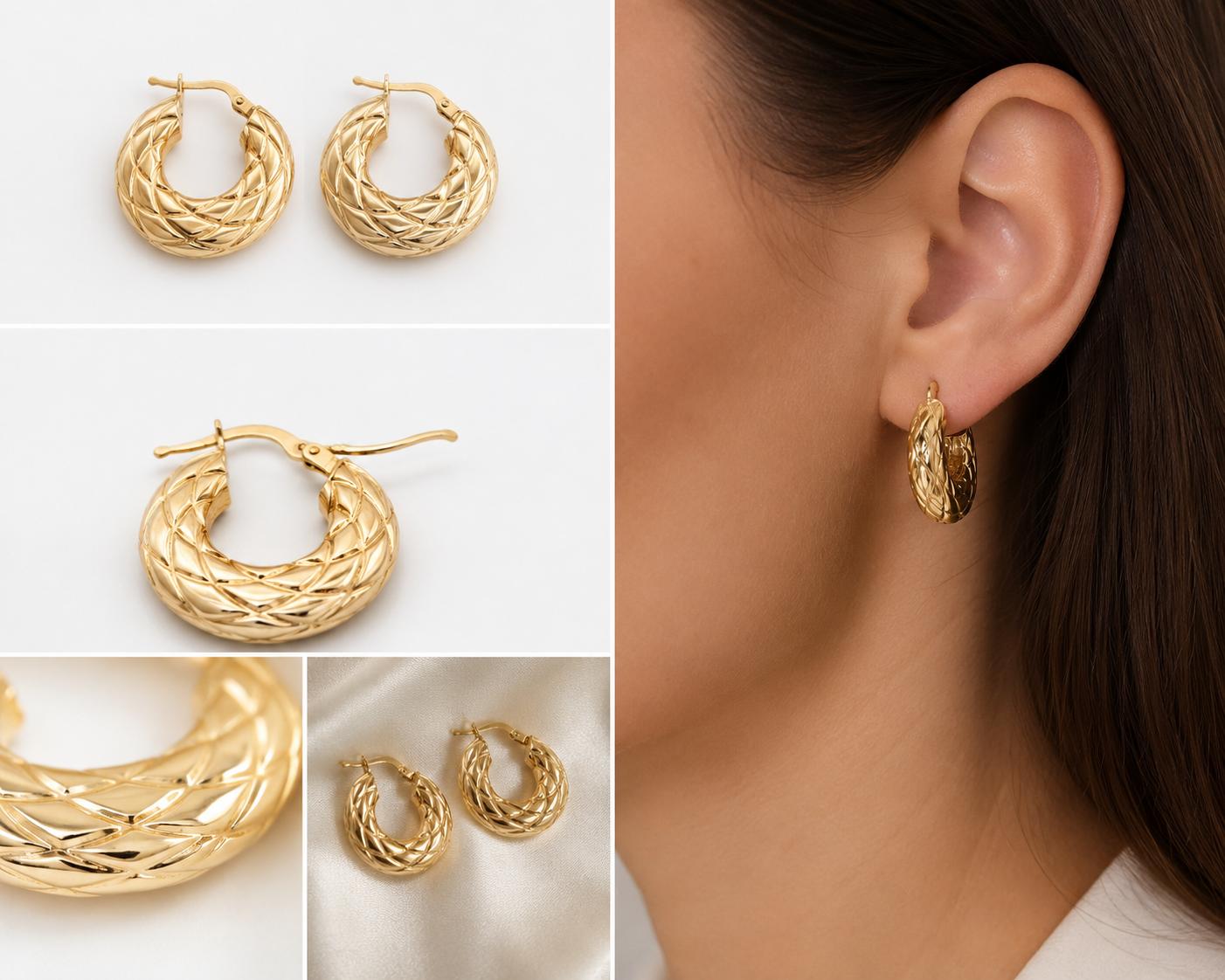 14K Solid Gold Hoop Earrings (585)