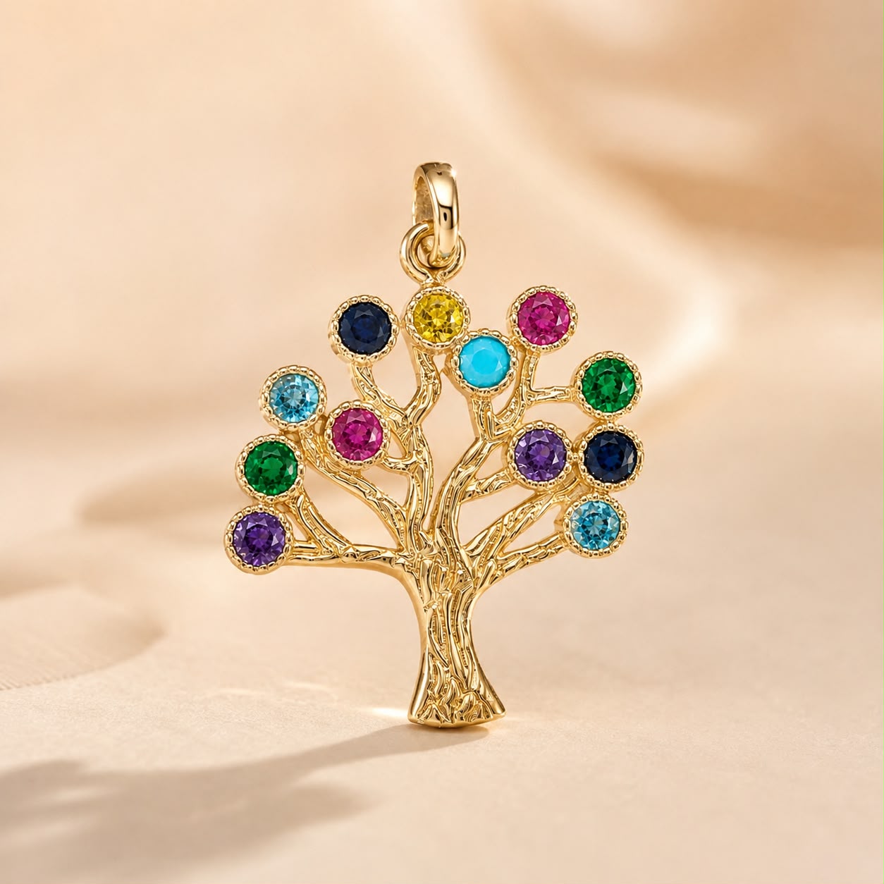 14K Gold Colourful Tree Pendant – 585 🍀✨💖