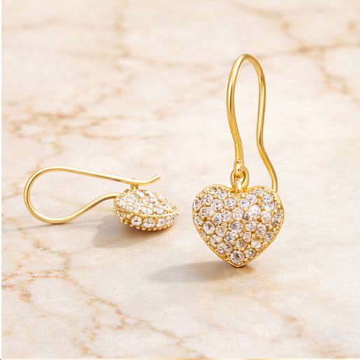14ct Yellow Gold Heart Drop Earrings