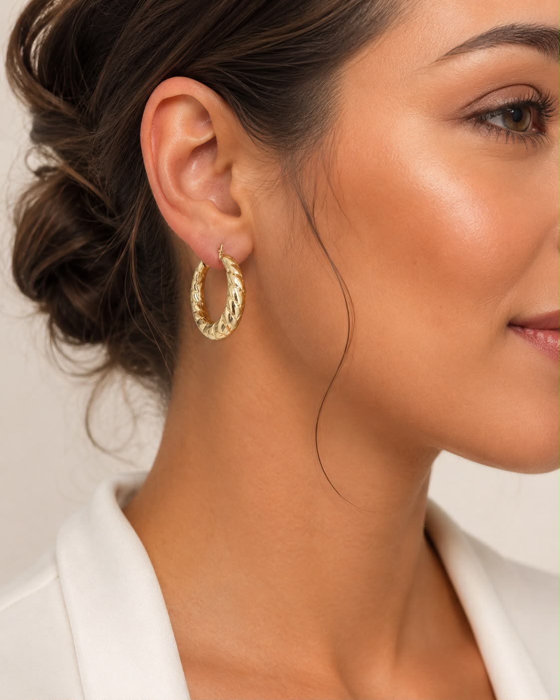 14K Gold Textured Hoop Earrings – 585