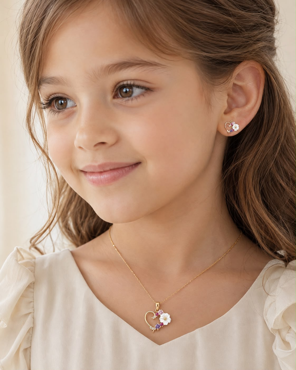 14K Gold Floral Heart Jewellery Set – 585 💕🌸
