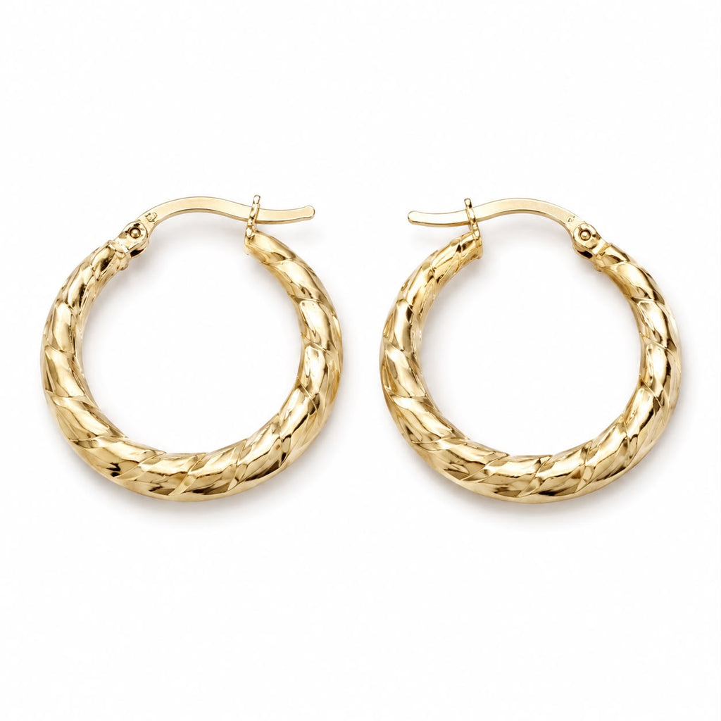 14K Gold Textured Hoop Earrings – 585