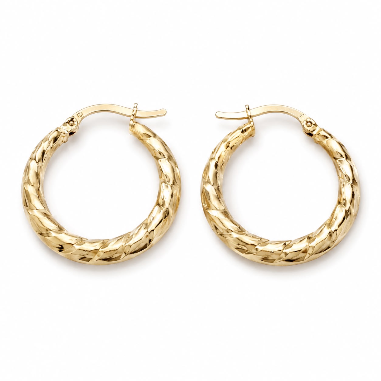 14K Gold Textured Hoop Earrings – 585