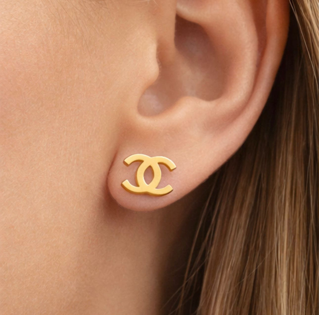 14ct  Chanel Luxury Gold CC Logo Earrings