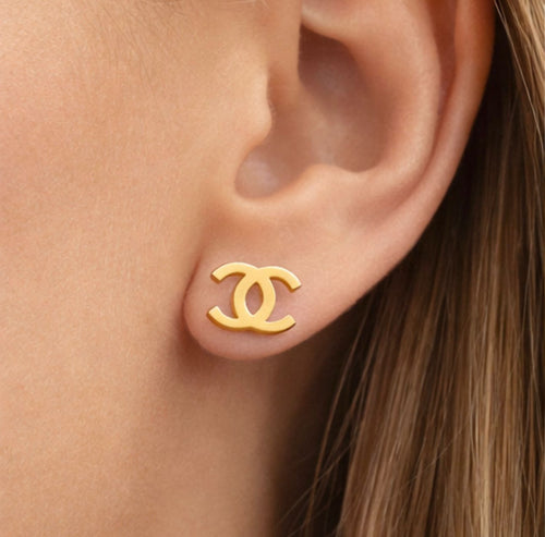 14ct  Chanel Luxury Gold CC Logo Earrings