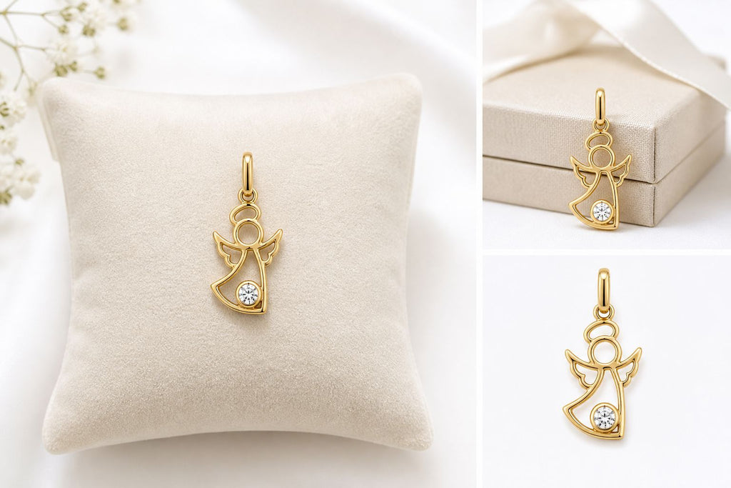 Gold Angel Pendant with Zirconia – Delicate & Meaningful