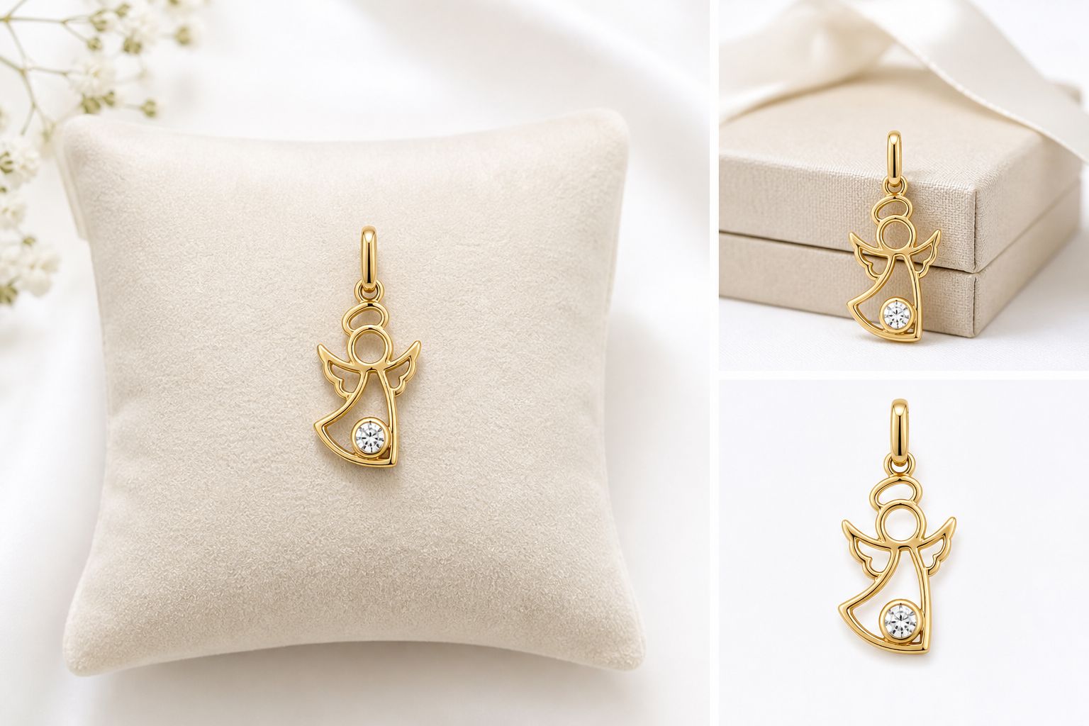 Gold Angel Pendant with Zirconia – Delicate & Meaningful