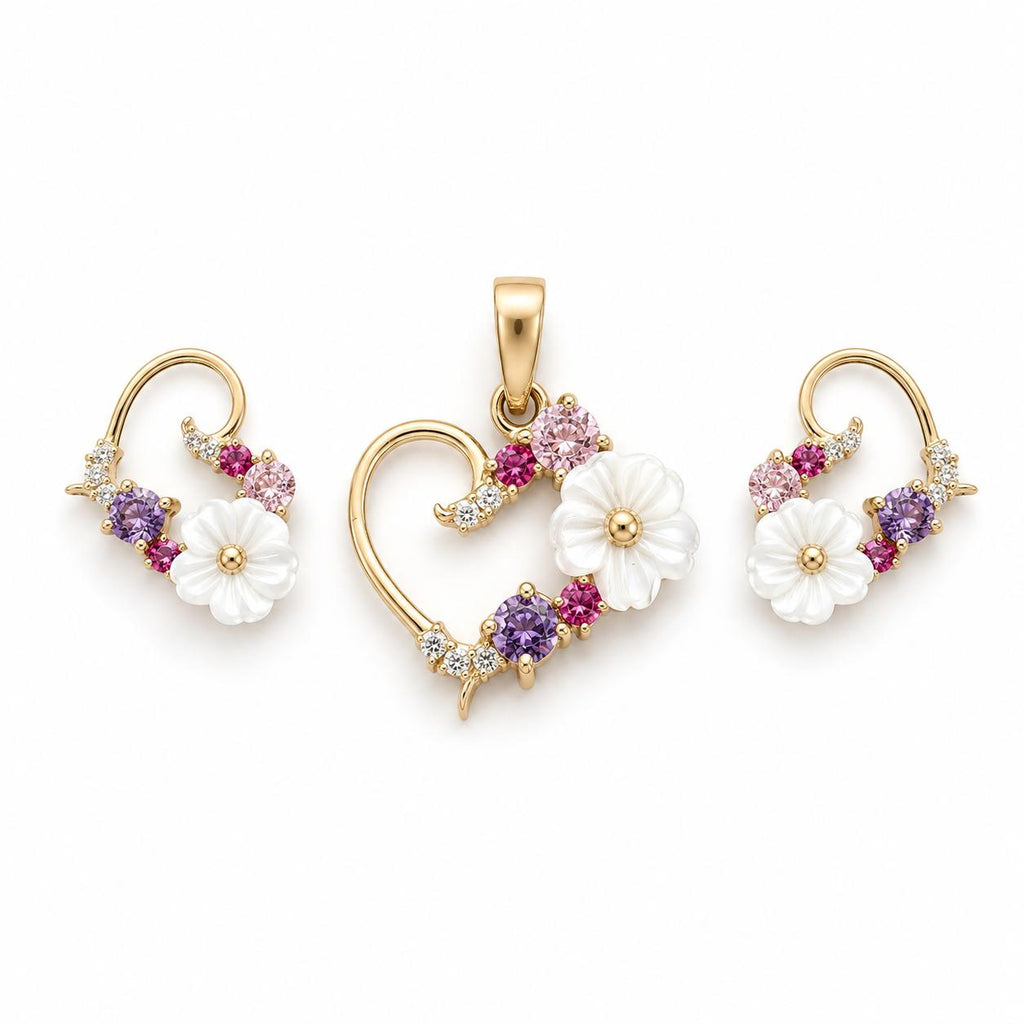 14K Gold Floral Heart Jewellery Set – 585 💕🌸