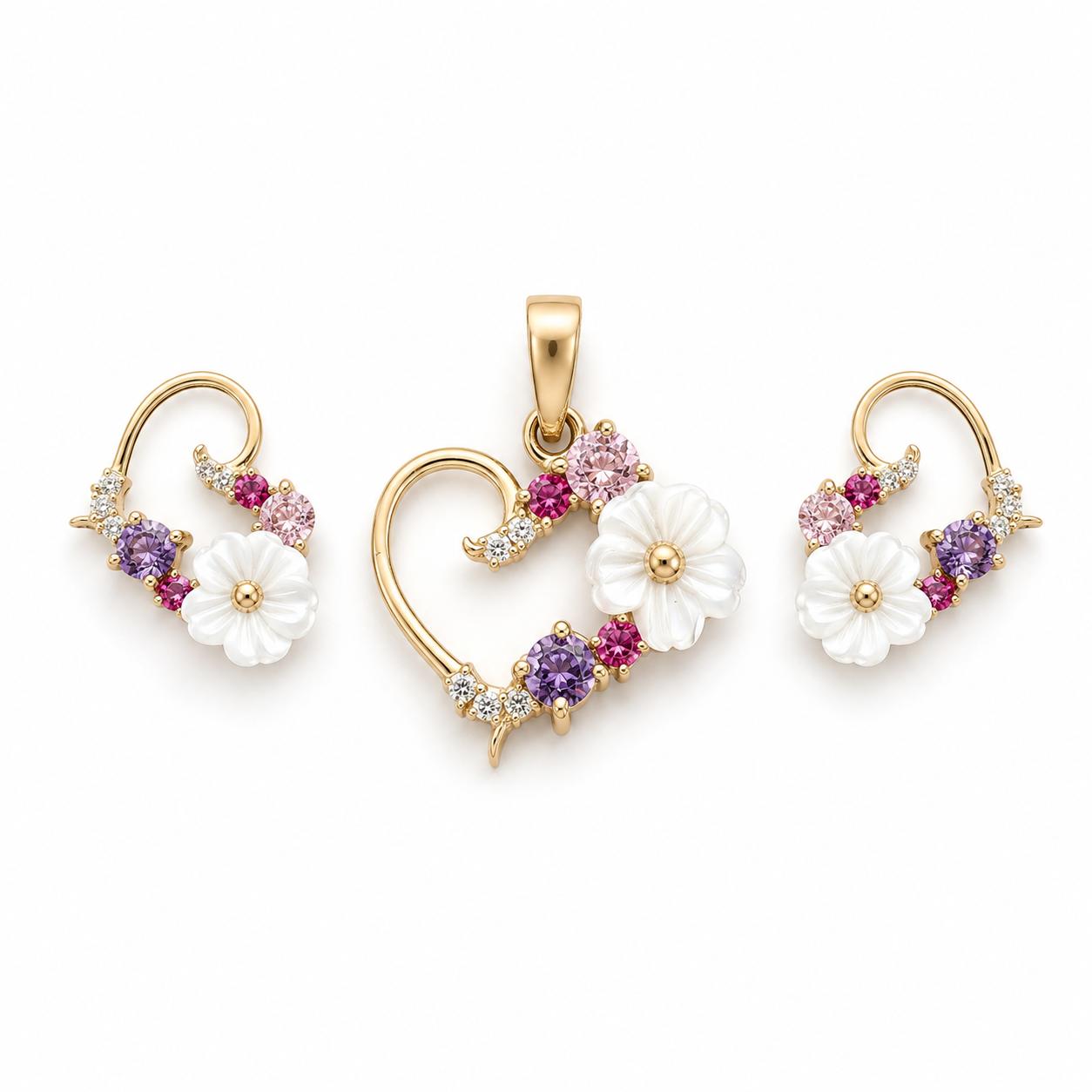 14K Gold Floral Heart Jewellery Set – 585 💕🌸