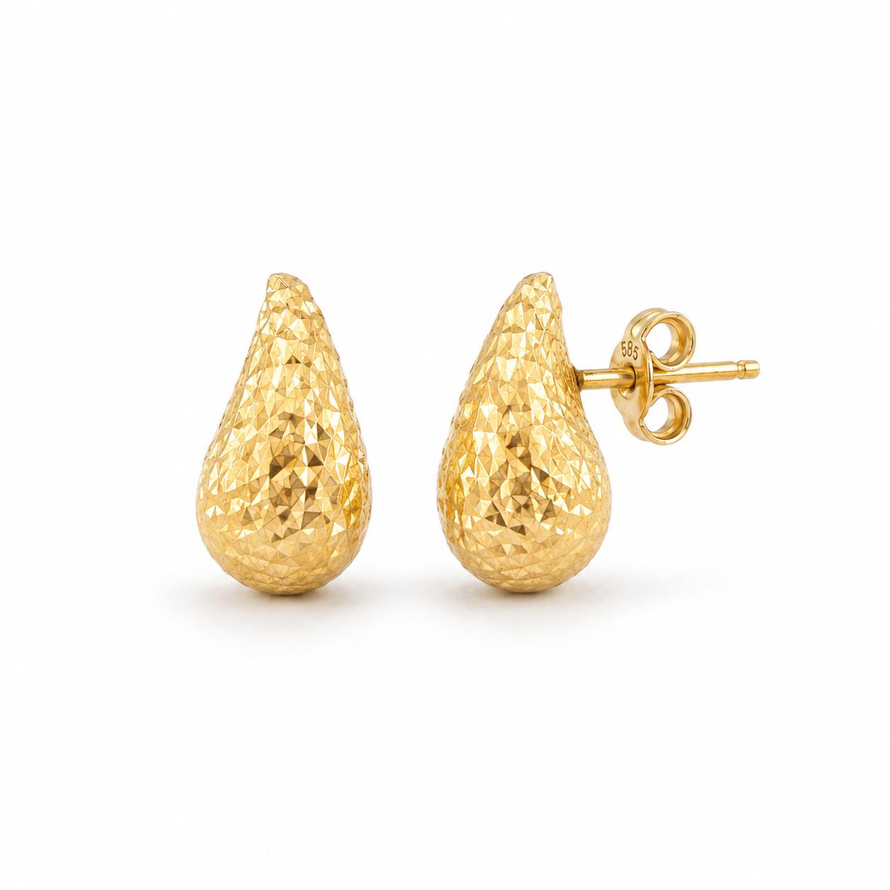 14K / 585 Gold Diamond-Cut Teardrop Earrings