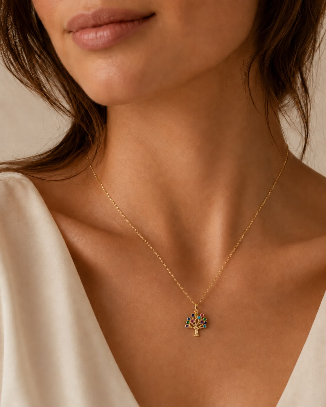 14K Gold Colourful Tree Pendant – 585 🍀✨💖