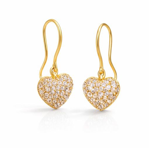 14ct Yellow Gold Heart Drop Earrings