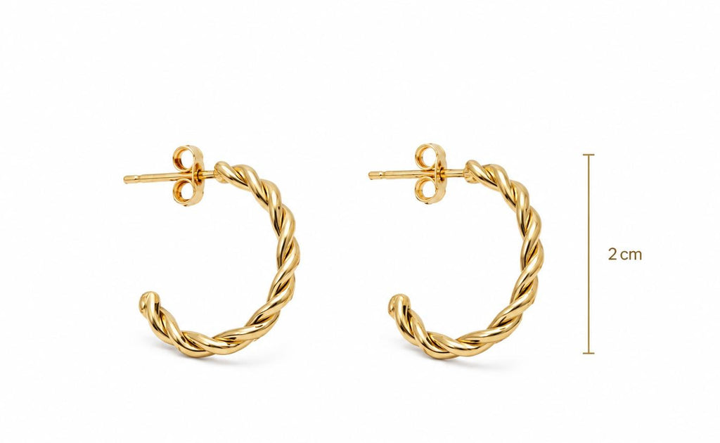 14K / 585 Gold Twisted Hoop Earrings – 2 cm