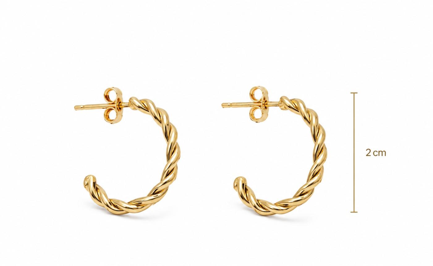 14K / 585 Gold Twisted Hoop Earrings – 2 cm